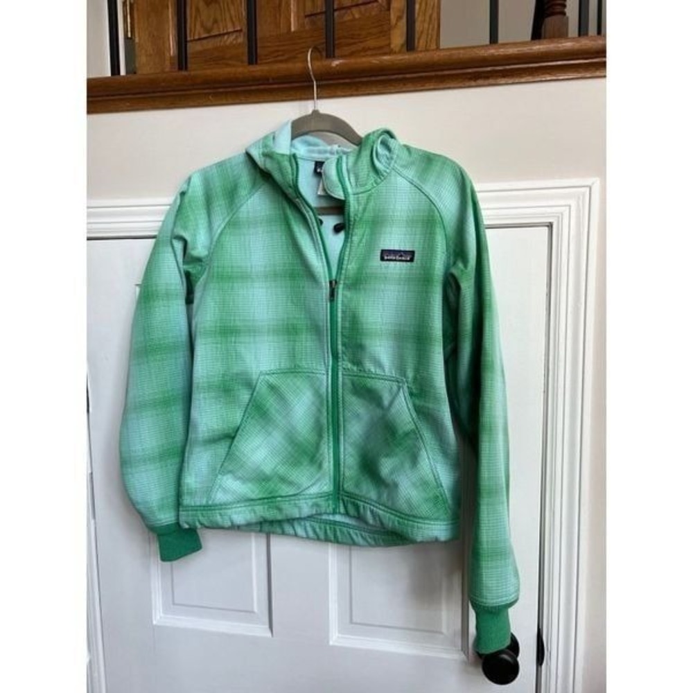 Patagonia Women's Small Green‎ Striped Hooded Fleece Lined Jacket Coat
